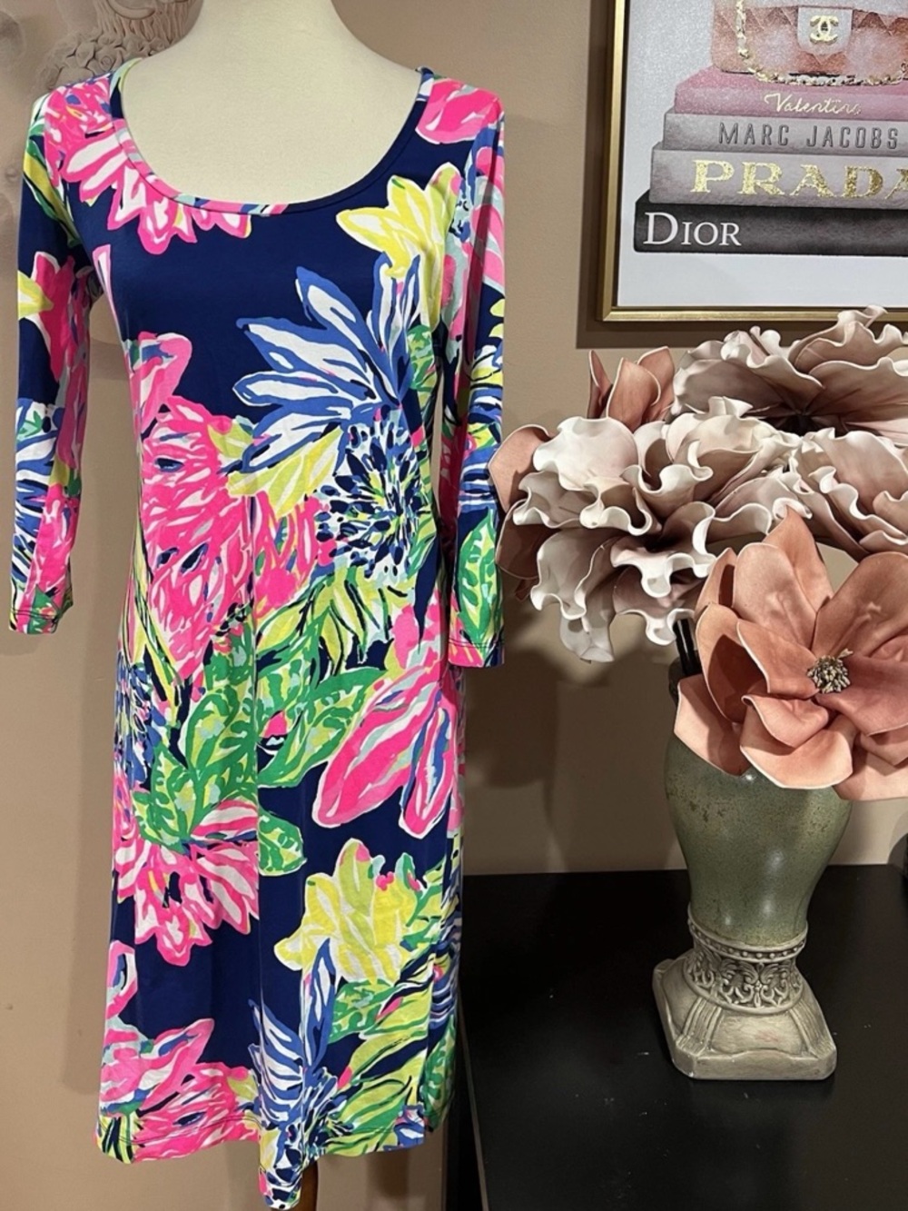 Lilly Pulitzer Kenzie Travelers Palm Pattern Pima Cotton Short Shirt Dress SizeM